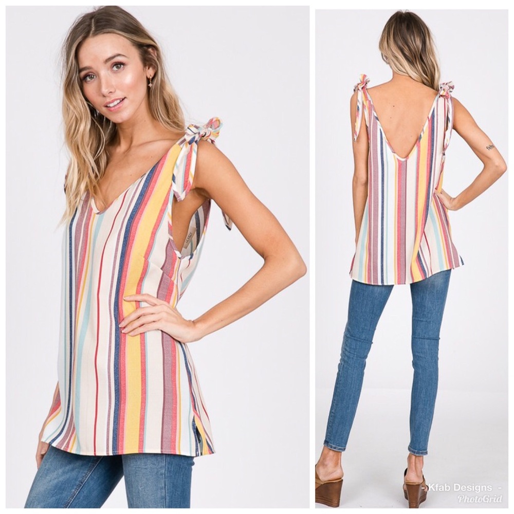 🌺LAST 1! Striped Bow Detail Tank! - Picture 3 of 5